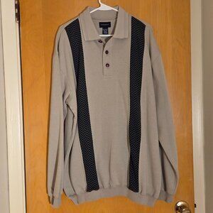 Harbor Bay Pullover Fleece Shirt Sz XLT Tan Collar Leather Buttons Herringbone